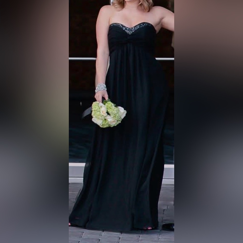 David's Bridal Sheer Long Chiffon Dress with Sweetheart Neckline